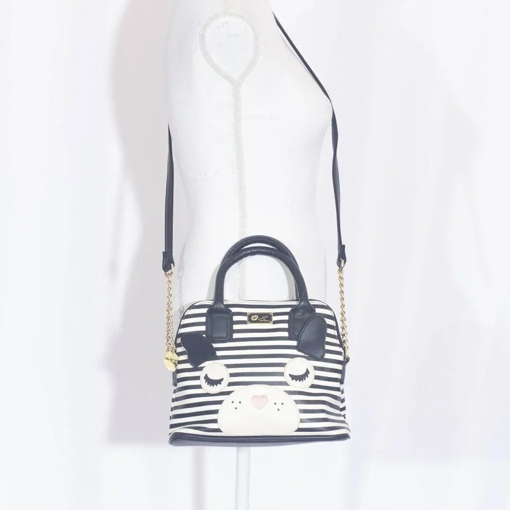 BETSY JOHNSON Y2K Kawaii Statement Luv Satchel Crossbody Striped Puppy Face Bag